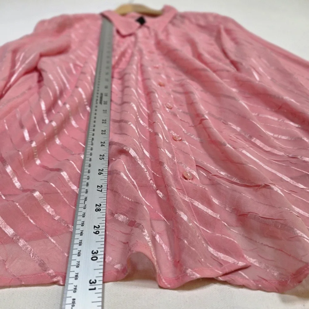 2 Piece Blouse Set Women 3X Pink Sheer Striped Button Down Camisole Soft Girl